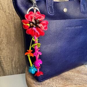 Leather Flower Purse Charm Genuine Leather Bag Charm NEW FAST SHIP